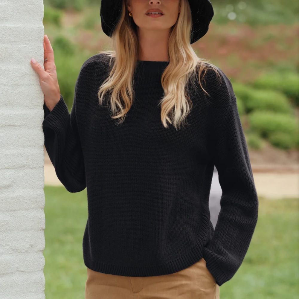 JENNI KAYNE cotton boatneck sweater NWT black size S